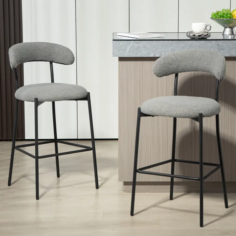 26\'\' Counter Height Bar Stools Teddy Fabric Cover Kitchen Island Counter Bar Stool With Black Powd