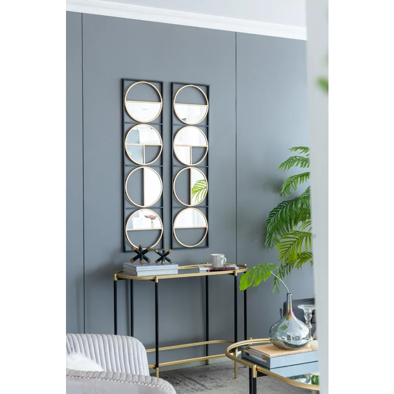 Eclectic Styling Metal Beaded Wall Mirror With Contemporary Design For Bedroom, Liveroom - Golden Bl