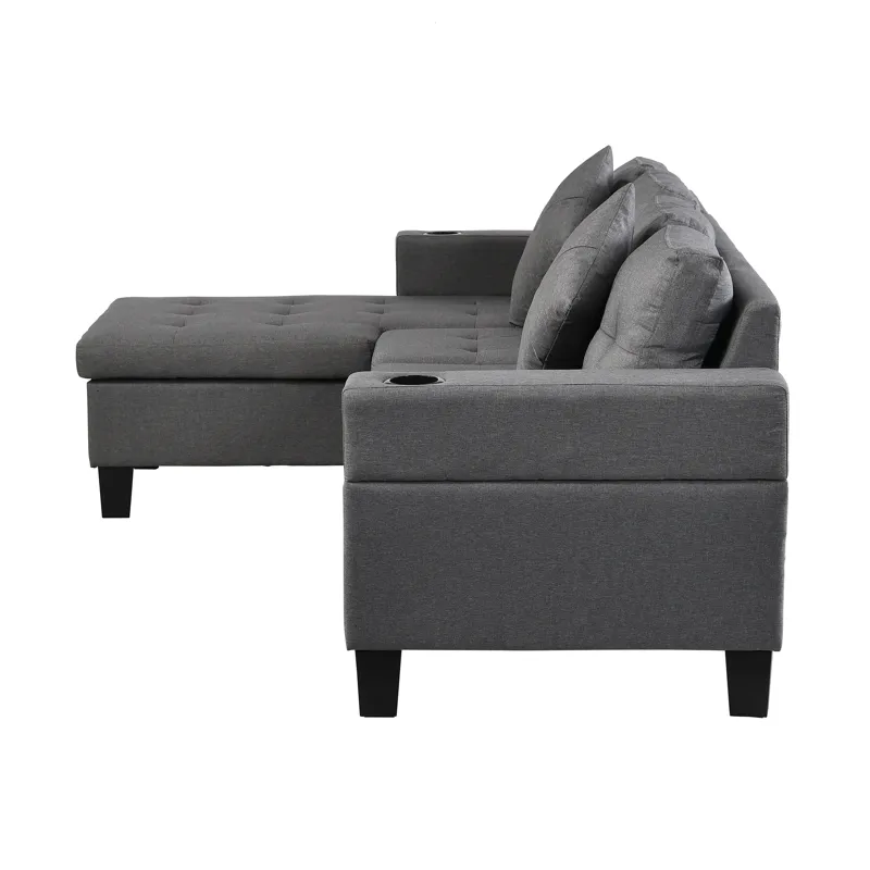Sectional Sofa Set For Living Room With L Shape Chaise Lounge, Cup Holder And Left Or Right Hand Cha
