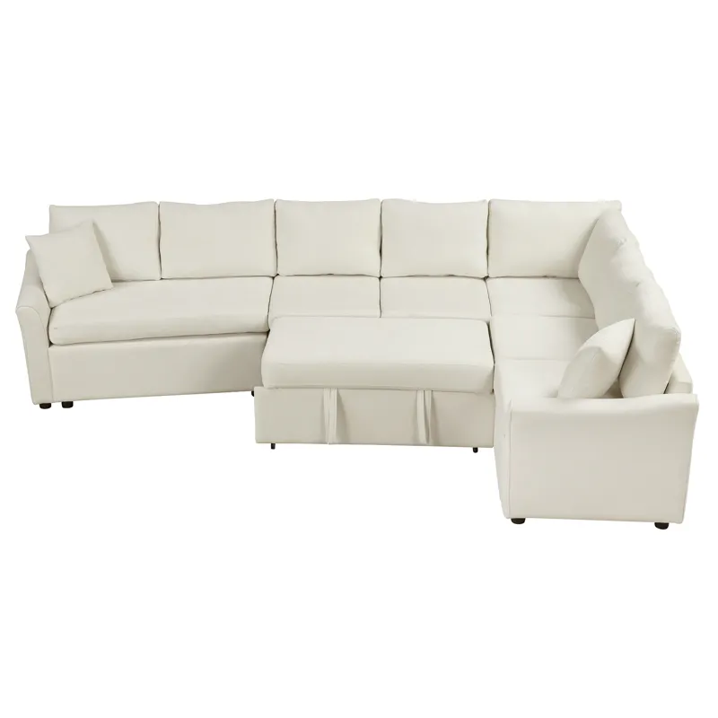 L-Shaped Sofa Convertible Sofa Bed Pull Out Sofa Sleeper With Two Back Pillows, Two USB Ports And Tw