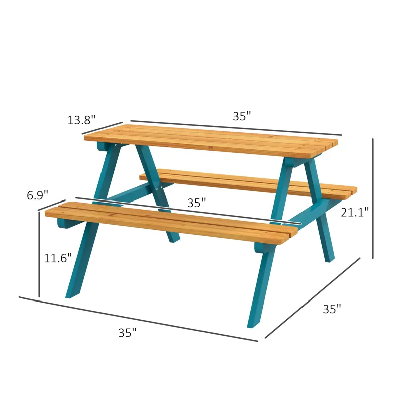 Outsunny - Kids Picnic Table Set With Wooden Table, Outdoor Bench Set With Seating For 4 Kids Ages 3