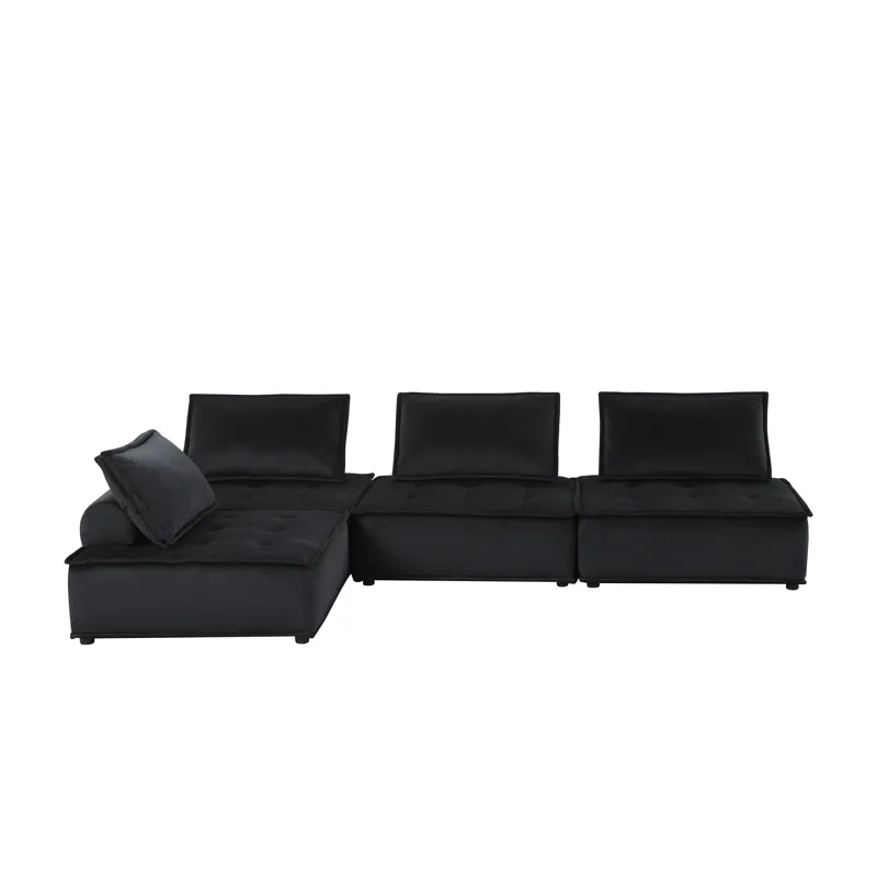 Anna - Velvet 4 Piece Sectional Sofa - Black