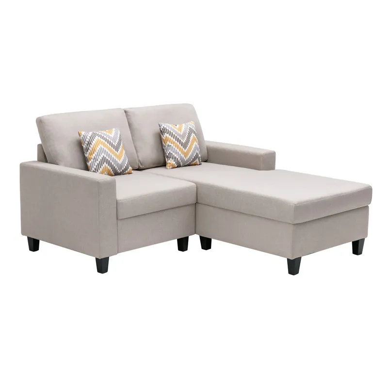 Nolan - Linen Fabric 2-Seater Reversible Sofa Chaise With Pillows, Interchangeable Legs - Beige