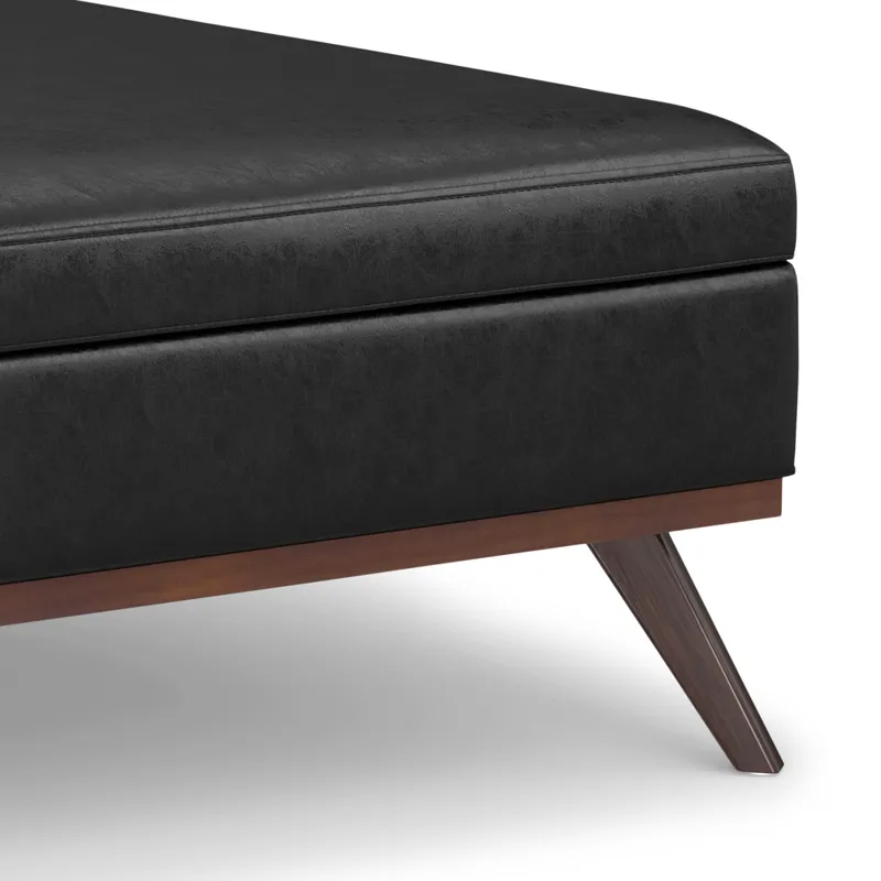 Owen - XL Square Coffee Table Storage Ottoman - Distressed Black