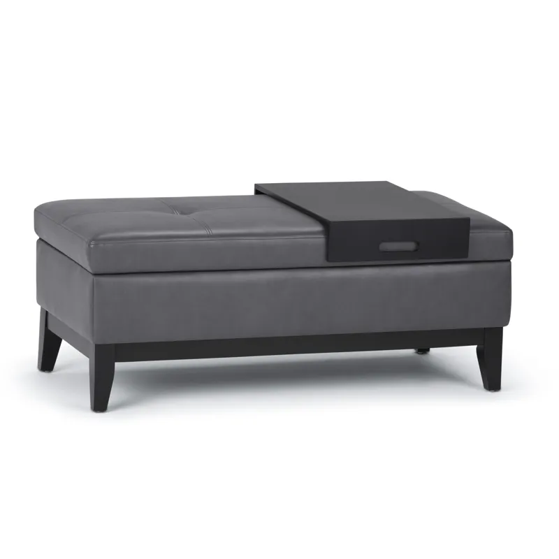 Oregon - Storage Ottoman Bench with Tray - Stone Grey