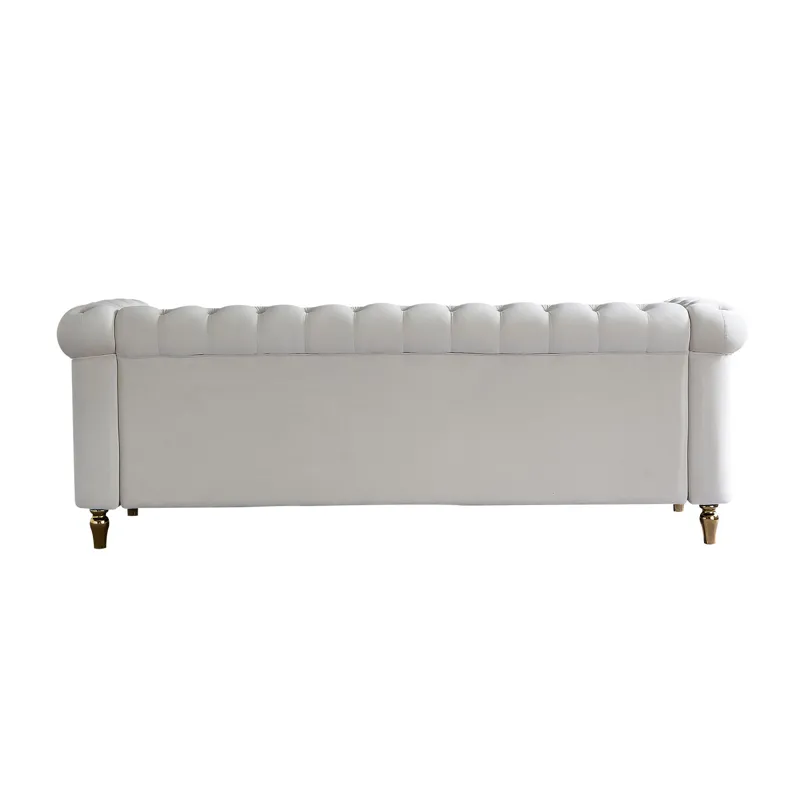 Chesterfield - Velvet Sofa 84.65\" For Living Room - Beige