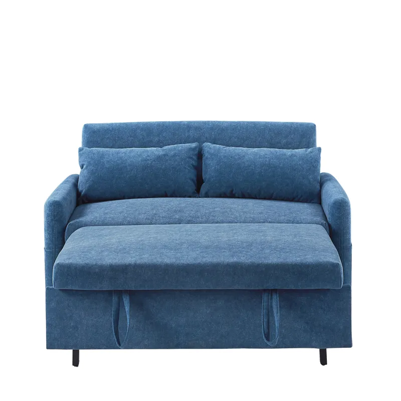 Pull Out Sleep Sofa Bed Loveseats Sofa Couch With Adjsutable Backrest, Storage Pockets, 2 Soft Pillo