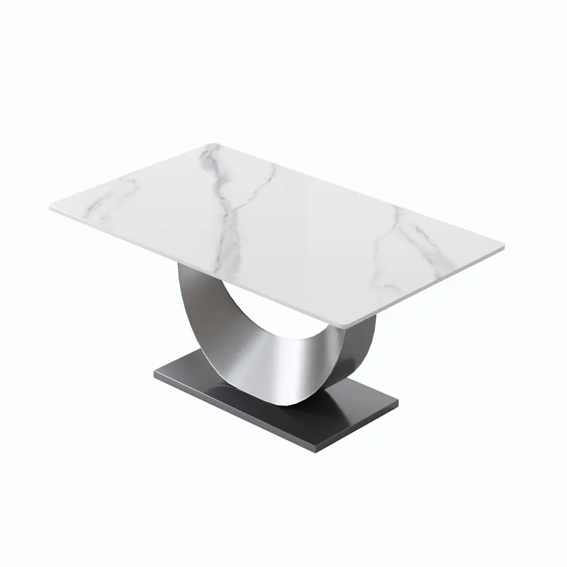 63\" Modern Artificial Stone Crescent-Shaped Metal Legs, Can Accommodate 6-8 People - White / Black