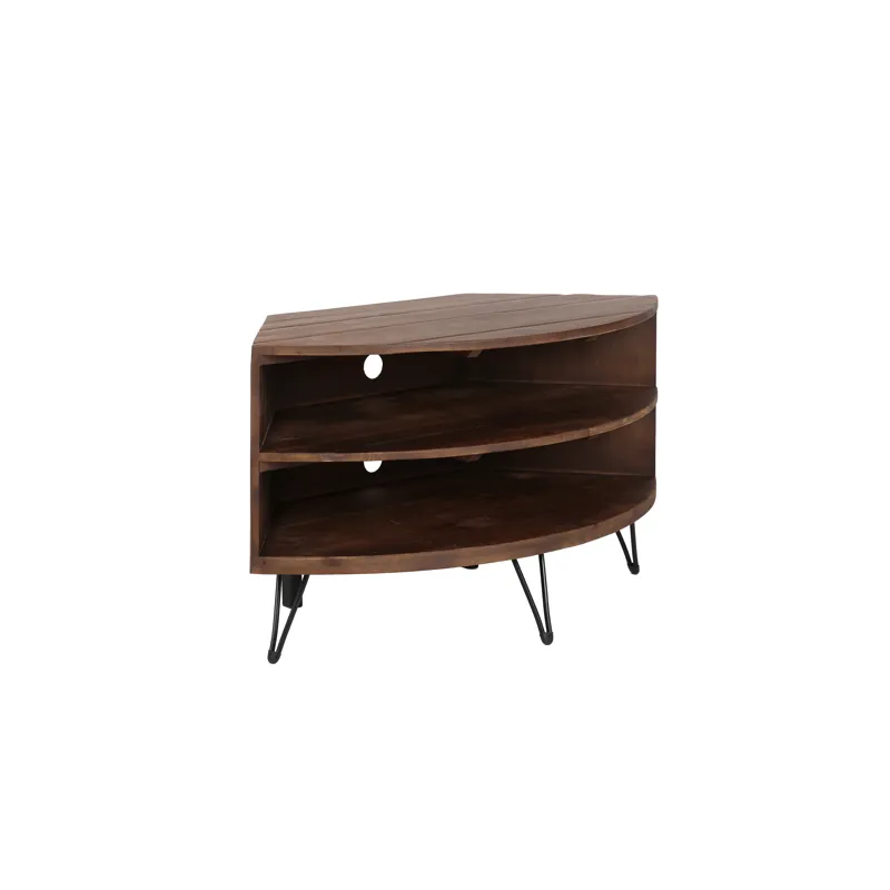 Fan Shape Reclaimed Wood Corner Media Table For Living Room Wise Use Your Space - Natural
