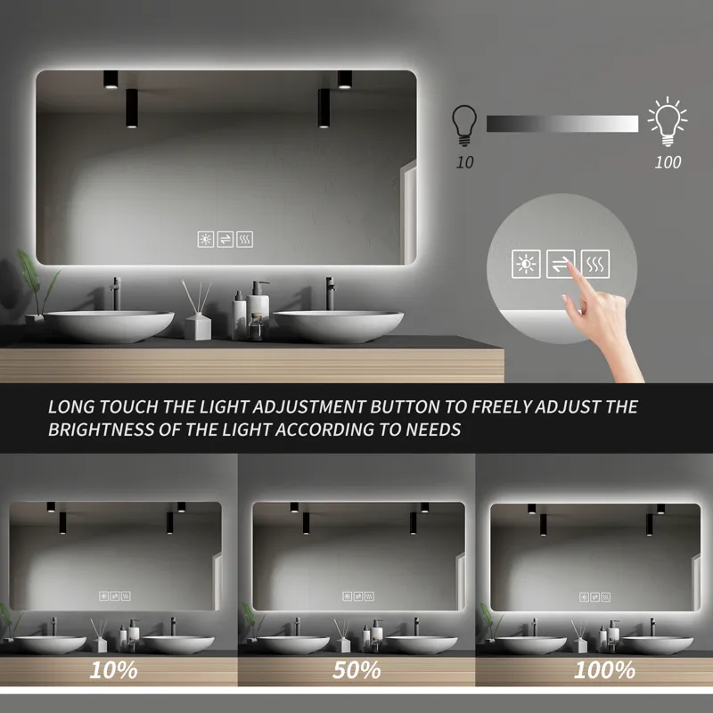 28\" Bathroom Mirror With LED Lights Front And Backlit, Anti-Fog Lighted Vanity Mirrors For Wall Mou