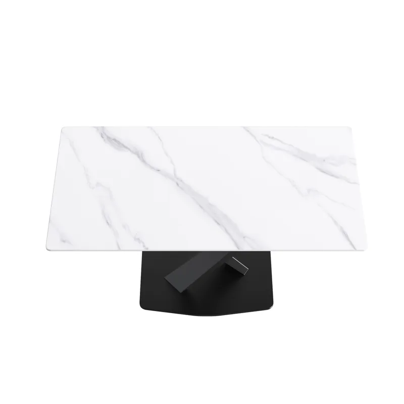 63\" Modern Artificial Stone Straight Edge Metal X-Leg Dining Table, 6 People - White / Black