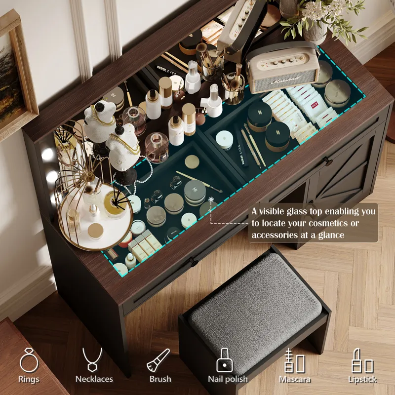 Makeup Vanity Table, Makeup Table With Large Mirror And 11 LED Light, Brightness Adjustable, Dressin
