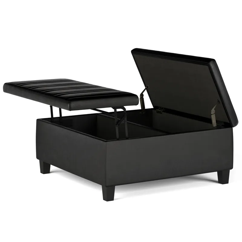 Ellis - Coffee Table Storage Ottoman - Distressed Black