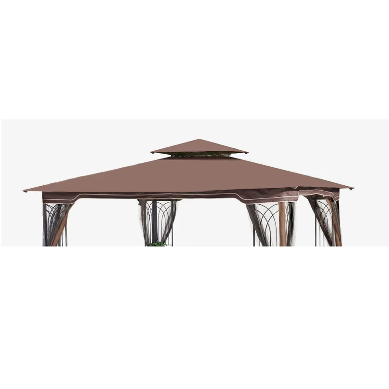 Patio Double Roof Gazebo Replacement Canopy Top Fabric - Brown