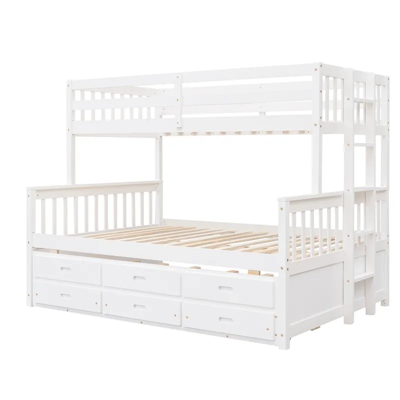 Twin Over Full Bunk Bed With Twin Size Trundle, Separable Bunk Bed With Drawers For Bedroom - White