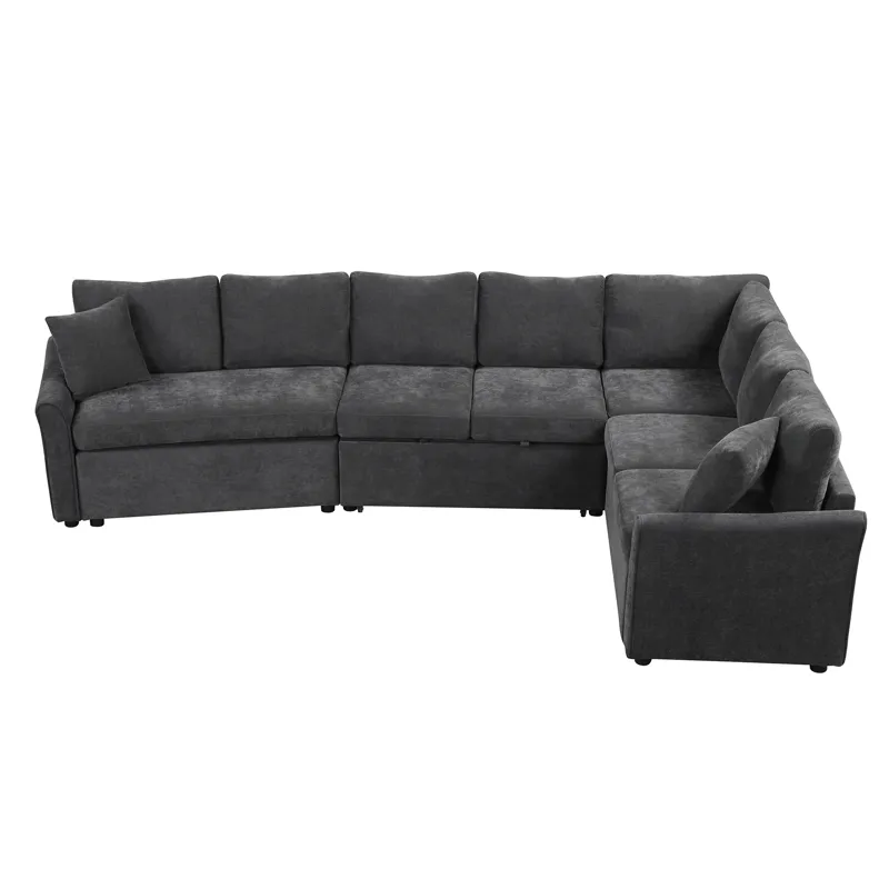 L-Shaped Sofa Convertible Sofa Bed Pull Out Sofa Sleeper With Two Back Pillows, Two USB Ports And Tw
