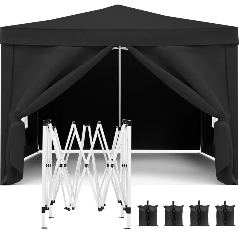 10\'X10\' Folding Canopy With 4 Removable Sidewalls Outdoor Event Shelter UPF 50+ Gazebo Portable Te