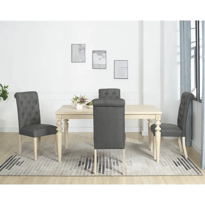 Amonia - 5 Piece Dining Set, Turned-Leg Dining Table With 4 Tufted Chairs - Beige Brown