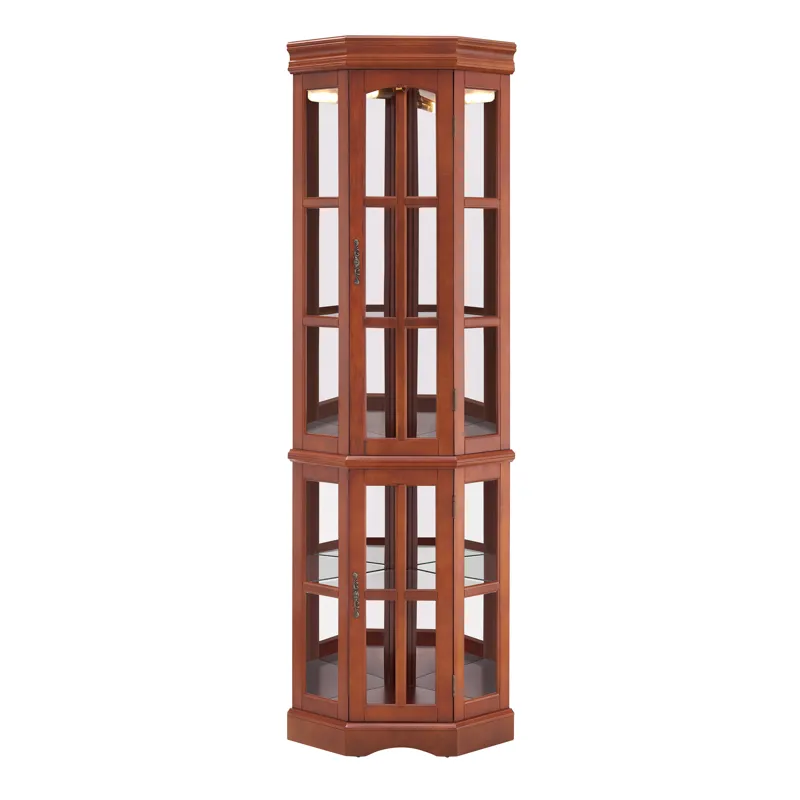 Corner Curio Cabinet With 5 Shelves And Lighting System (E26 Light Bulb Not Included) - Walnut