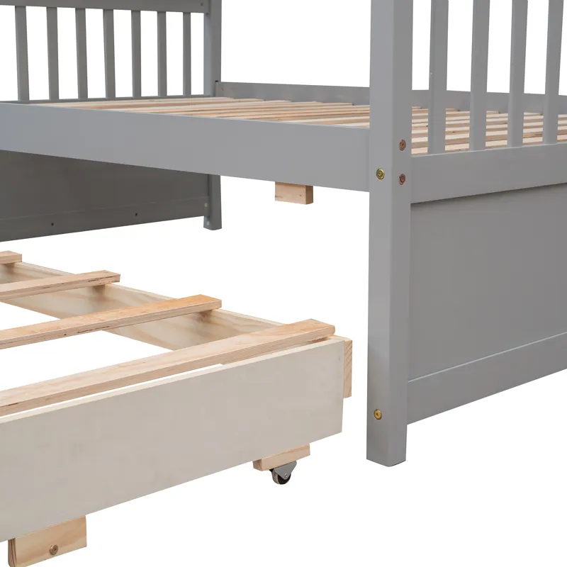 Twin Over Full Bunk Bed With Twin Size Trundle, Separable Bunk Bed With Drawers For Bedroom - Gray