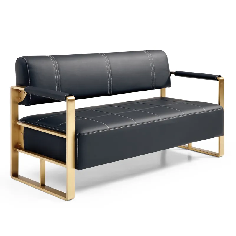 Modern Upholstery Accent Loveseat Sofa For Living Room 2 Seater With Golden Metal Arms - Black
