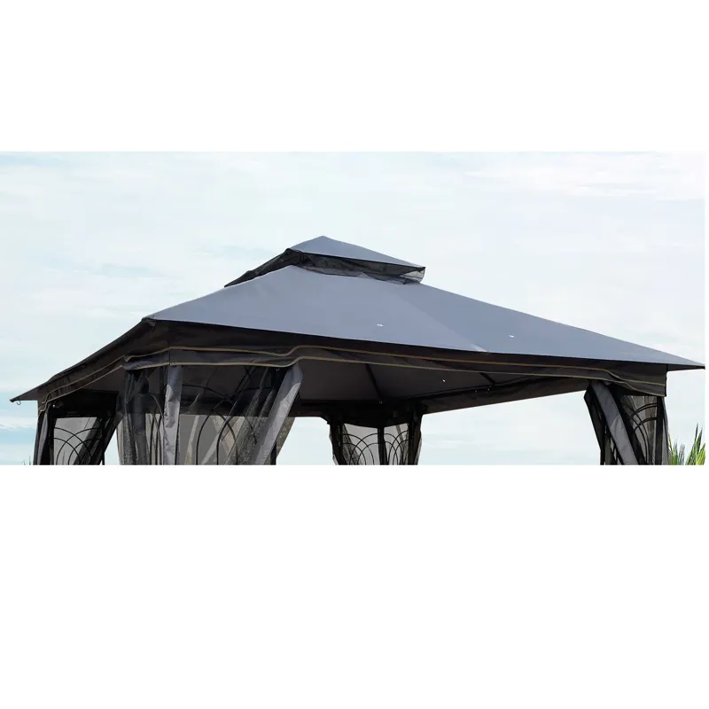 Patio Double Roof Gazebo Replacement Canopy Top Fabric - Gray