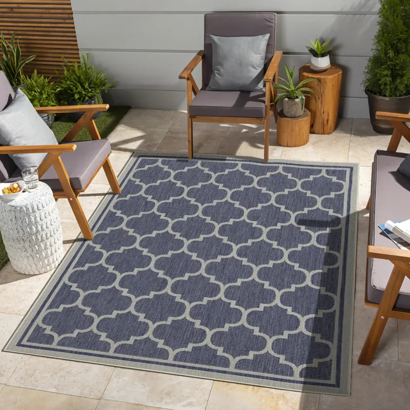 Sunshine - 2\'7\" X 7\'3\" Indoor / Outdoor Area Rug - Blue - Polypropylene