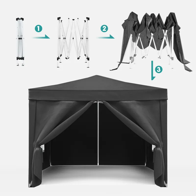 10\'X10\' Folding Canopy With 4 Removable Sidewalls Outdoor Event Shelter UPF 50+ Gazebo Portable Te