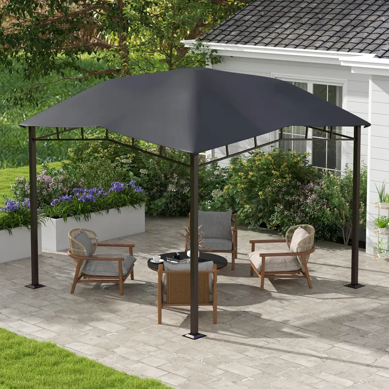 Outsunny - 10\' x 10\' Soft Top Patio Gazebo Outdoor Canopy With Unique Geometric Design Roof, All-W