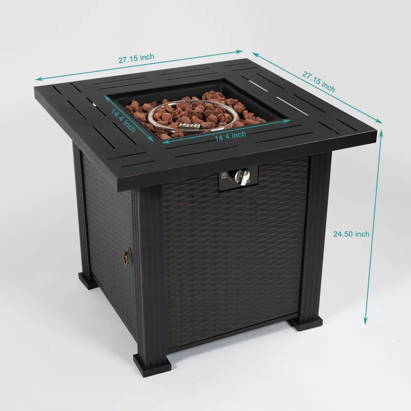 28\" Square Fire Pit Table - Brown