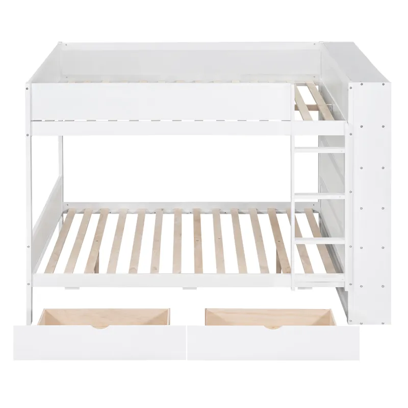 Full Over Full Bunk Bed With 2 Drawers And Multi - Layer Cabinet - White