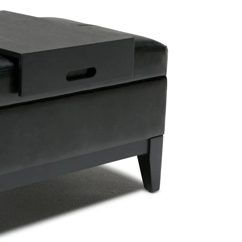 Oregon - Storage Ottoman Bench with Tray - Midnight Black