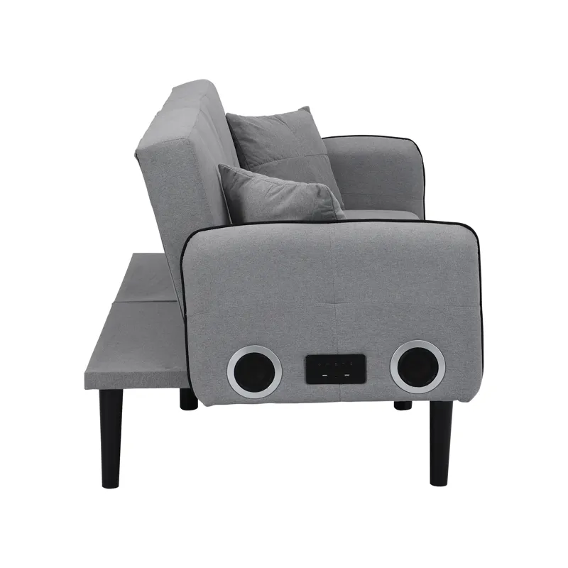 Folding Ottoman Sofa Bed With Stereo - Gray Fabric