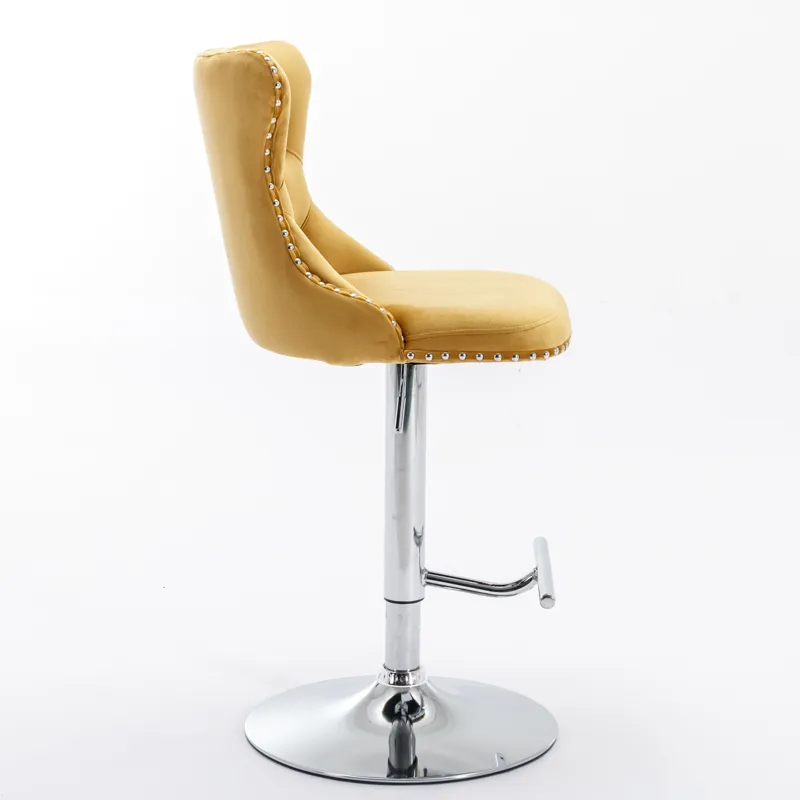 Swivel Velvet Barstools Adjusatble Seat Height From 25-33\", Modern Upholstered Chrome Base Bar Stoo