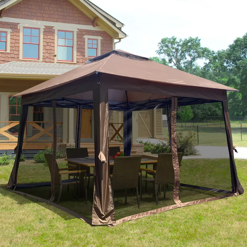 Outdoor 11X 11Ft Pop Up Gazebo Canopy With Removable Zipper Netting, 2 Tier Soft Top Event Tent, Sui