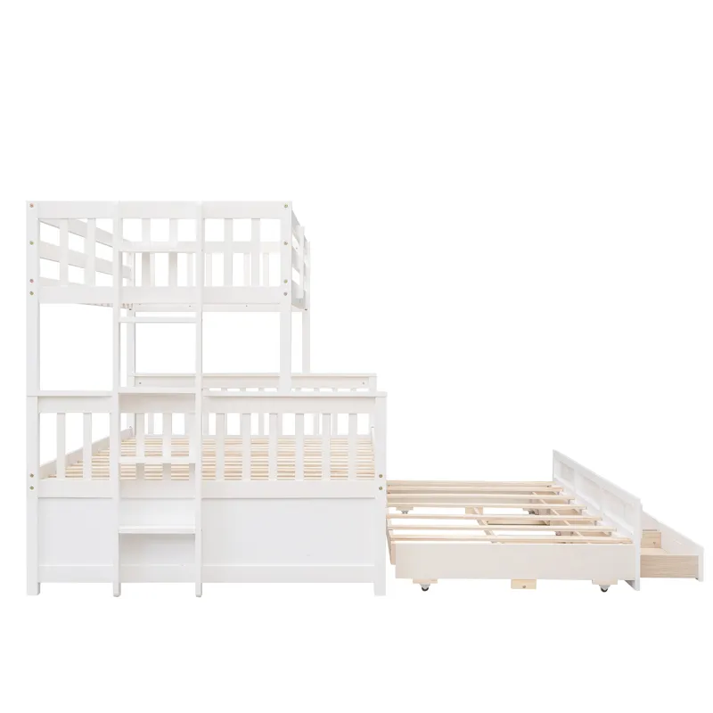 Twin Over Full Bunk Bed With Twin Size Trundle, Separable Bunk Bed With Drawers For Bedroom - White