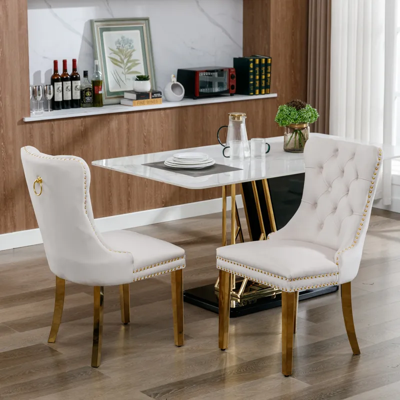 Nikki - Modern, High-End Tufted Solid Wood Contemporary Velvet Upholstered Dining Chair With Golden 