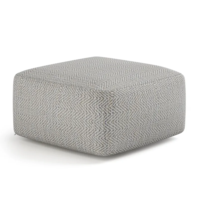 Nate - Square Pouf - Patterned Grey Melange