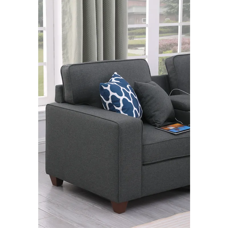 Tina - 8 Piece Upholstered Sectional With Ottoman - Dark Gray