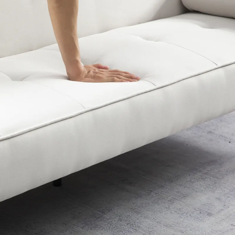 Futon Sofa Bed Convertible Couch Bed With Armrests Modern Living Room Linen Sofa Bed, Folding Reclin
