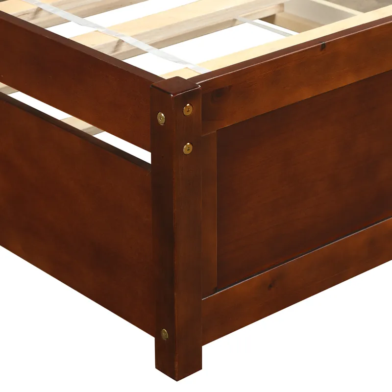 Twin Size Platform Bed Wood Bed Frame With Trundle Walnut