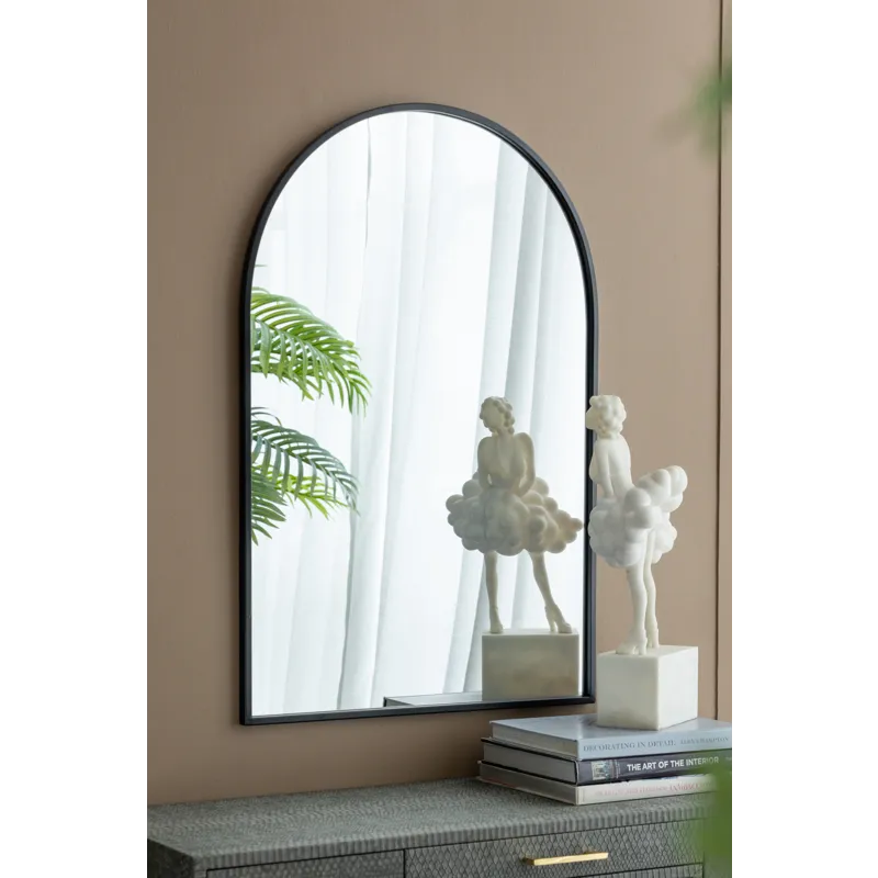 Arched Mirror With Metal Frame, Wall Mirror For Living Room Bedroom Entryway - Black