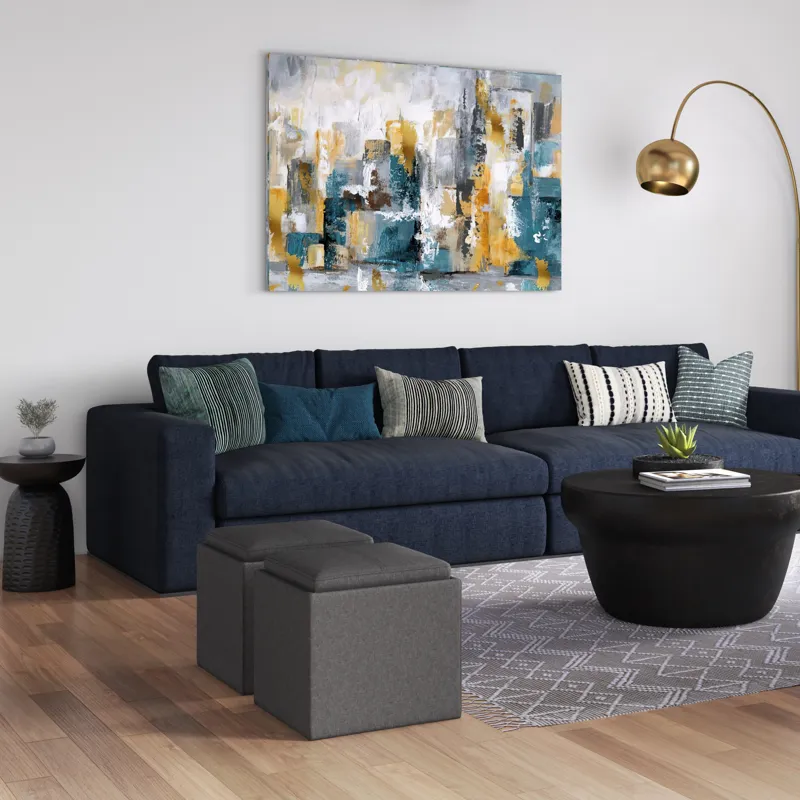 Rockwood - Cube Storage Ottoman with Tray - Slate Grey