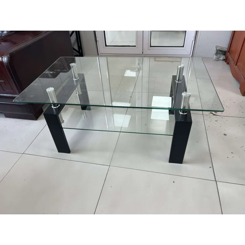 Tempered Clear Glass Coffee Table, 2-Layers Coffee Table Living Room Center Table - Black