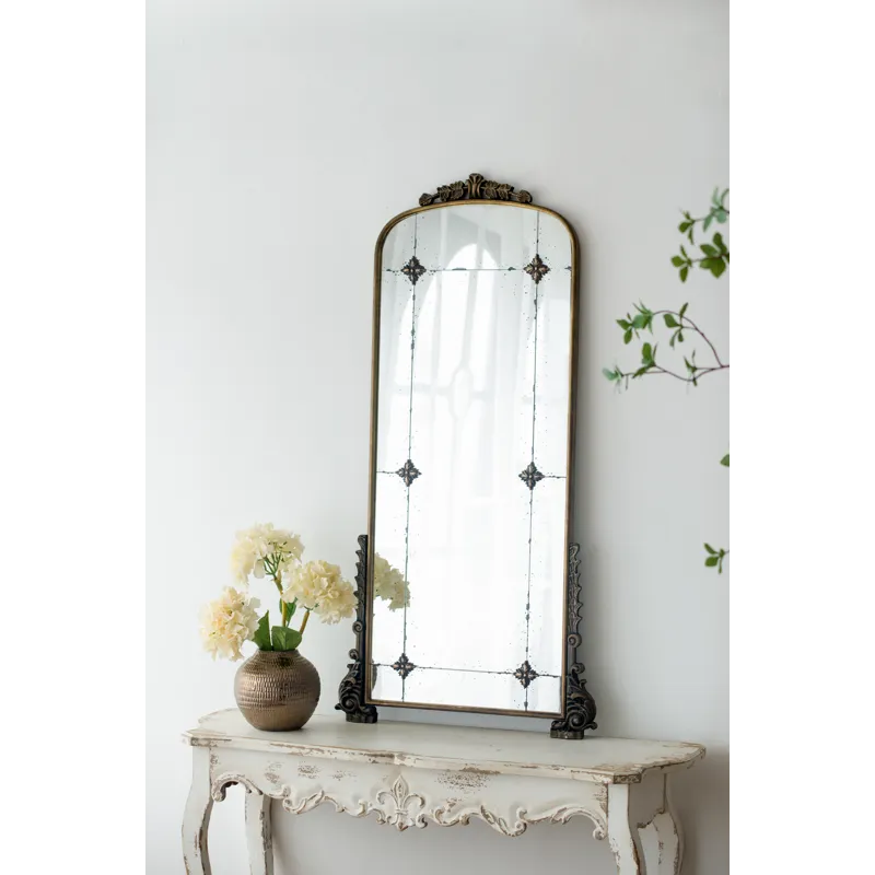 Antique Arched Mirror With Metal Frame, Full Length Mirror For Living Room Bathroom Entryway - Gold