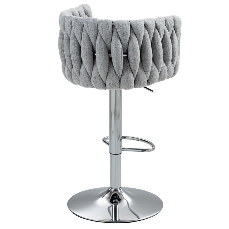 360 Degree Swivel Bar Stools Adjustable Counter Height Bar Chairs With Woven Back & Footrest, Silver