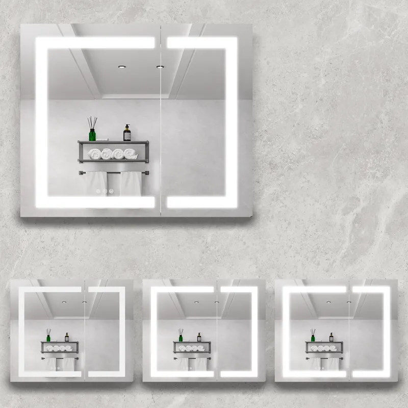 36X30\" Medicine Cabinet With LED Vanity Mirror, Anti-Fog Recessed Or Surface Mount Bathroom Double 