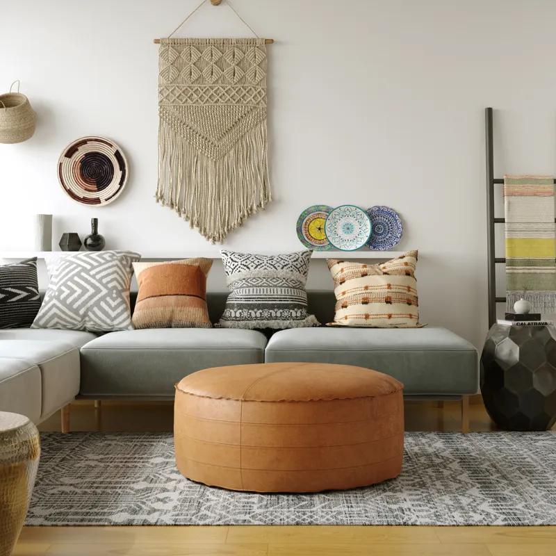 Brody - 32\" Round Coffee Table Pouf - Distressed Brown