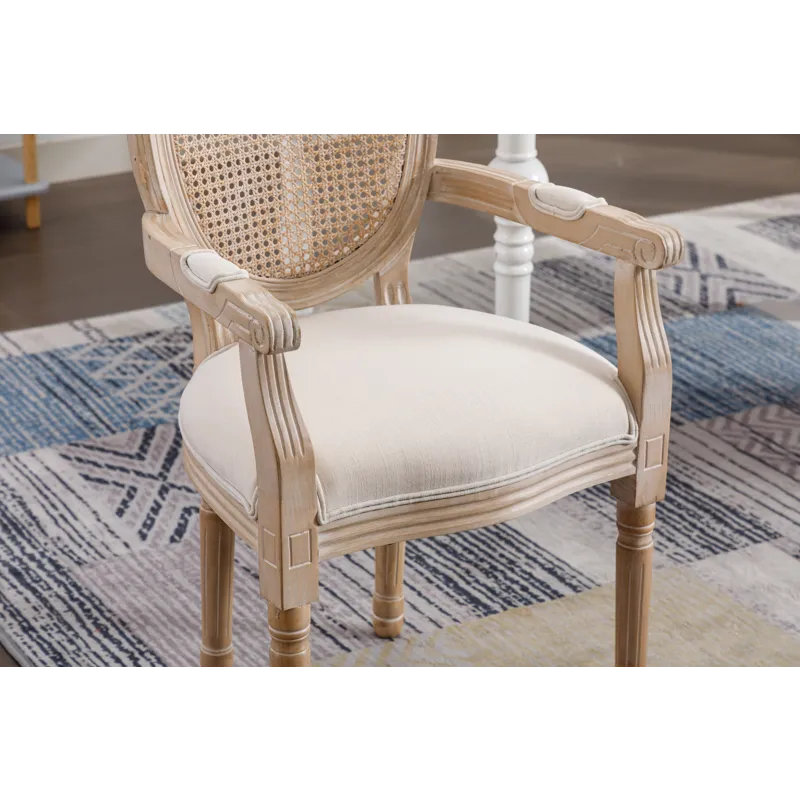 French Vintage Upholstered Fabric Dining Armchair (Set of 2) - Beige