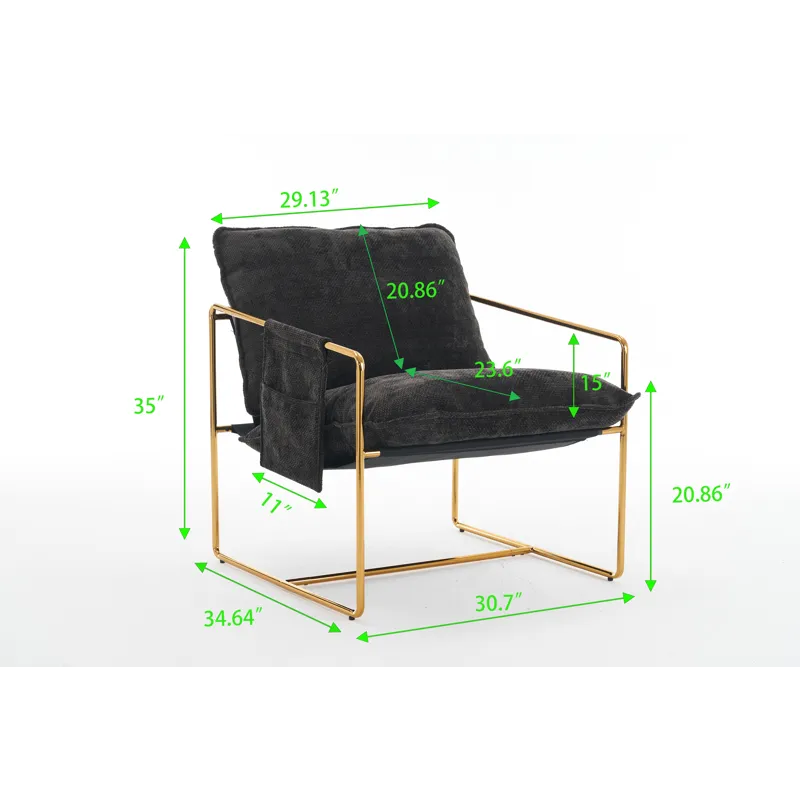 Upholstered Hanging Armchair With Arm Pocketsmetal Frame (Set of 2), Gold-Plated Craftsmanship, Crus